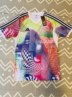 Adidas vintage retro floral soccer running training jersey shirt S